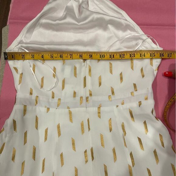 Yumi Kim Revolve Ginny Halter Neck Mini Dress In Dash Foil Ivory And Gold.Size M - Picture 14 of 16